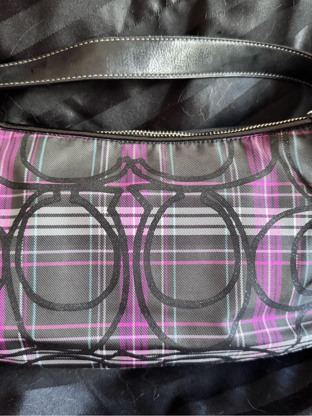 Coach Black and Pink Plaid Signature Shoulder Bag - Picture 4 of 14